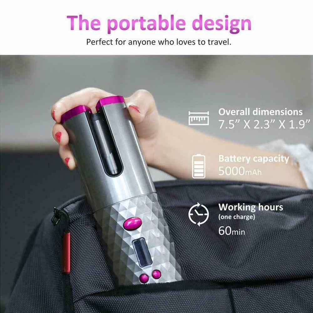USB Rechargeable Cordless Auto-Rotating Ceramic Portable Women's Hair Curler_9