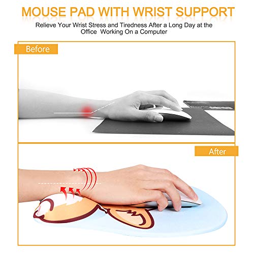 Cute Corgi Mouse Pad with Wrist Support for Gaming and Office